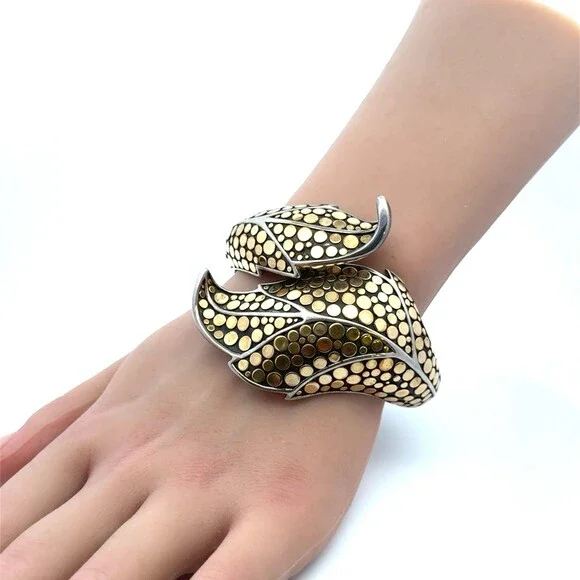 Designer John Hardy 925 Sterling Silver 18k Yellow Gold Ayu Dot Leaf Bracelet